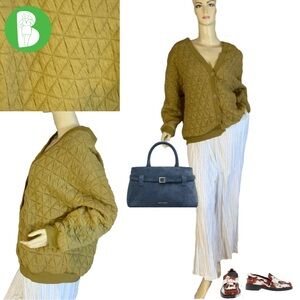 MECLOTH OLIVE GREEN QUILTED KNIT V NECK CARDIGAN (XL)